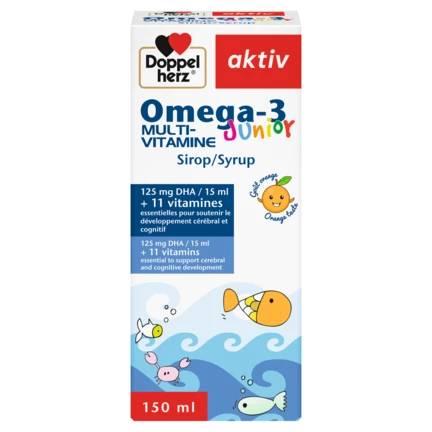 Illustration of the product packaging Doppelherz aktiv Omega-3 Junior front view
